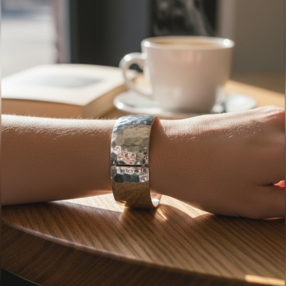 Silver Hammered Cuff Bracelet